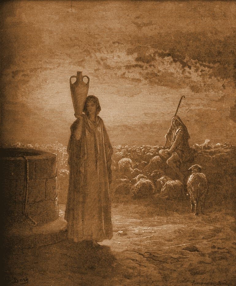 Gustave Doré engraving: jacob tending the flocks of laban.