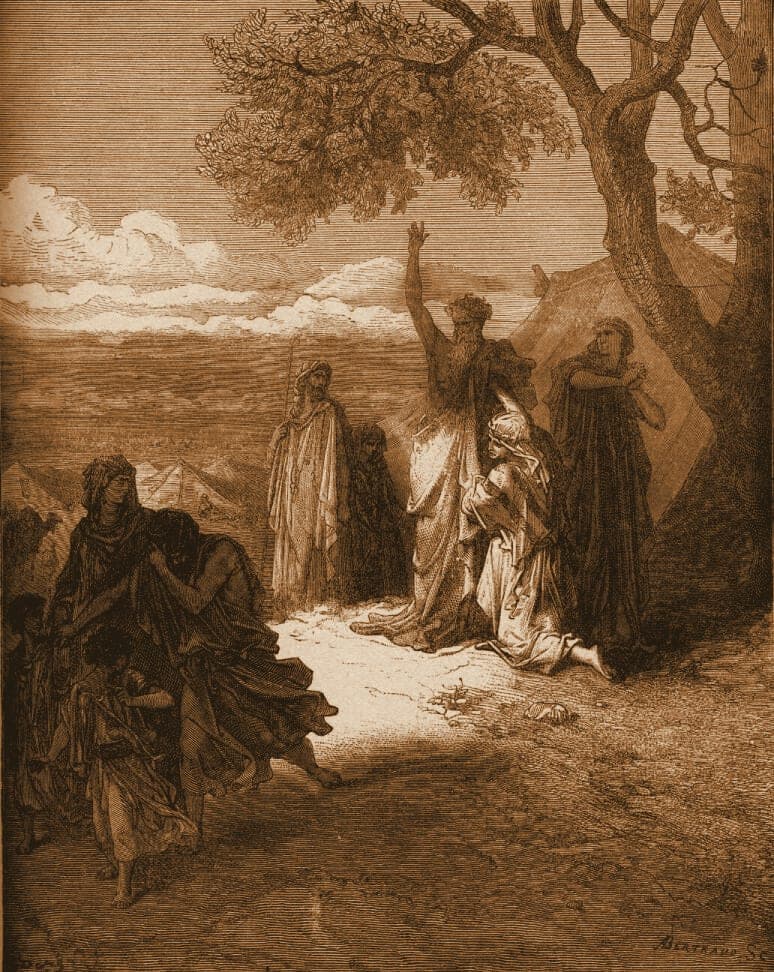 Gustave Doré engraving: noah cursing ham.