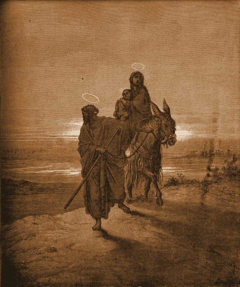 Gustave Doré engraving: the flight into egypt.